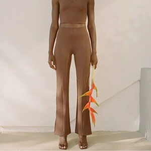Abercrombie & Fitch High Rise Ponte Split-Hem Slim Flare Pants Brown M